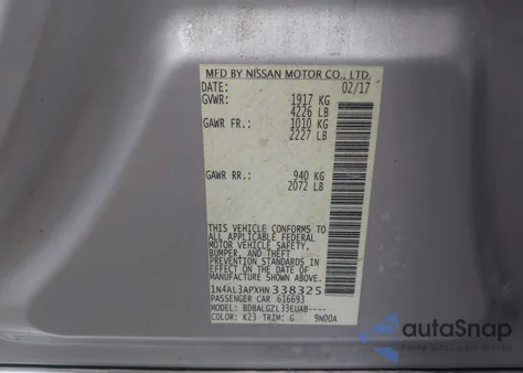 2017 Nissan Altima 2.5 S from USA, damaged, VIN 1N4AL3APXHN338325